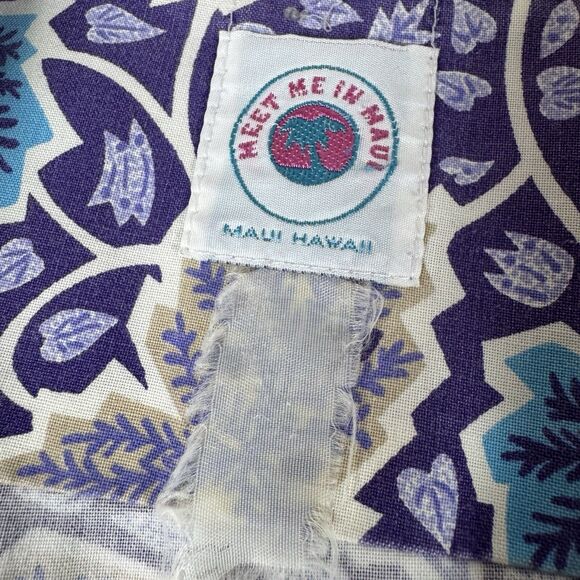 Vintage Meet Me in Maui Hawaiian Camp Shirt Mens Large Purple Blue Leaf Aloha - Picture 4 of 7